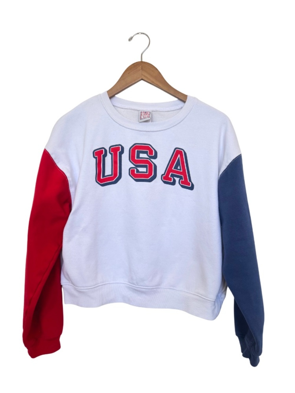 Modern Lux USA Colorblock Crewneck Sweatshirt - White/Red/Blue